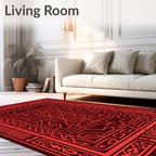 Crimson Linear Geometric Maze Rug
