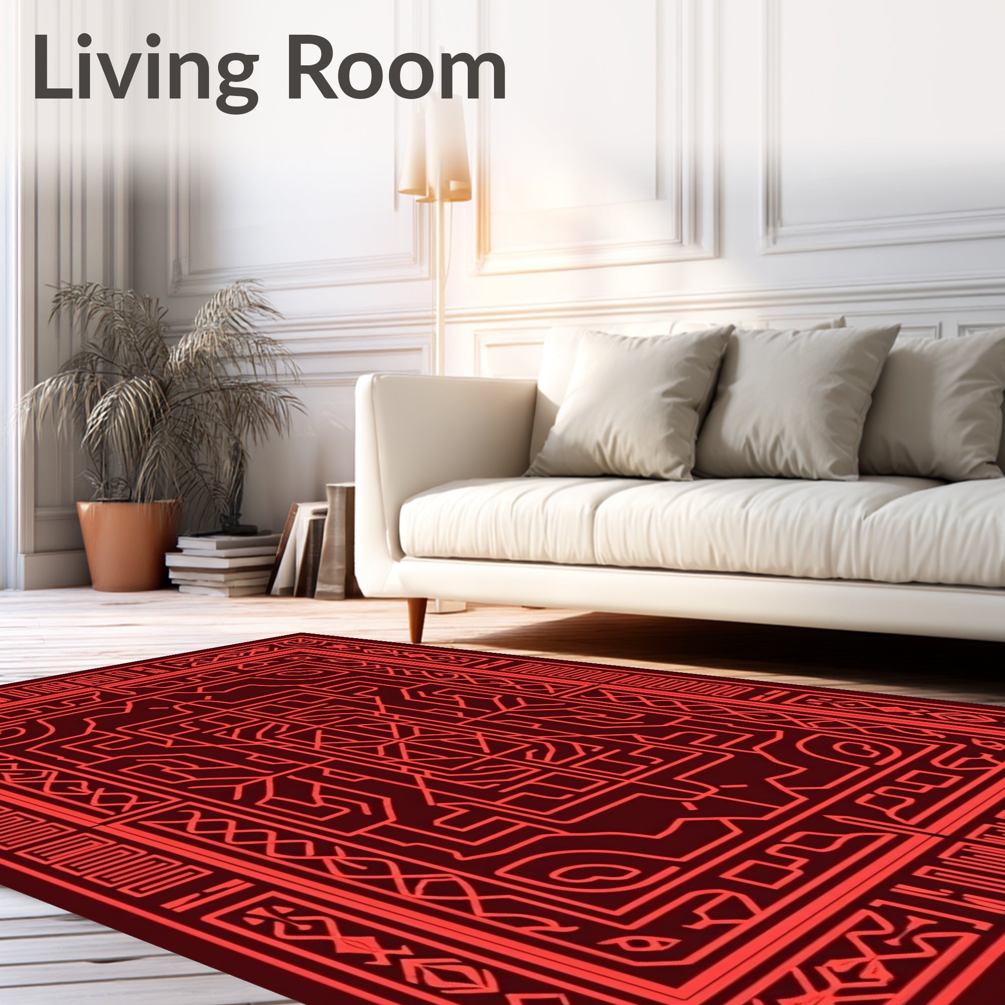 Crimson Linear Geometric Maze Rug