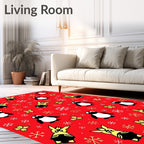 Whimsical Penguin Snowflakes Red Rug