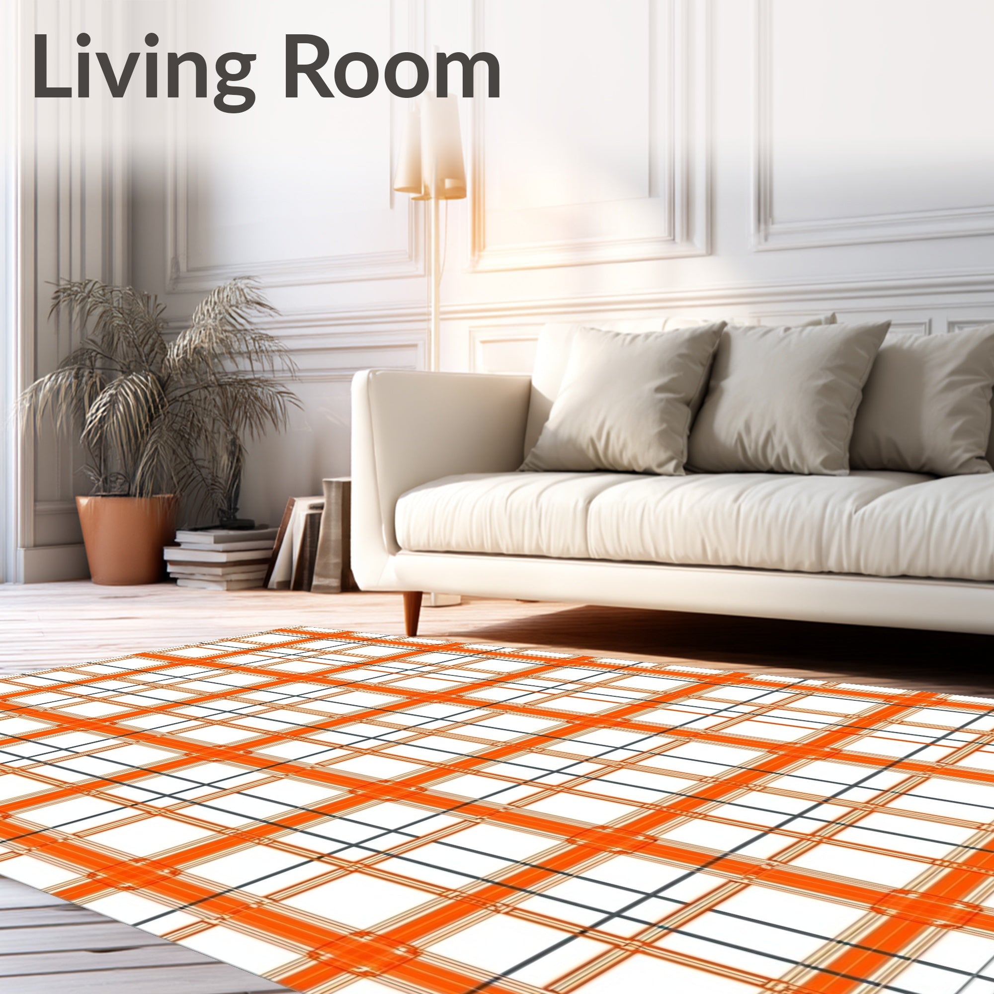 Bold Orange White Latticework Grid Rug