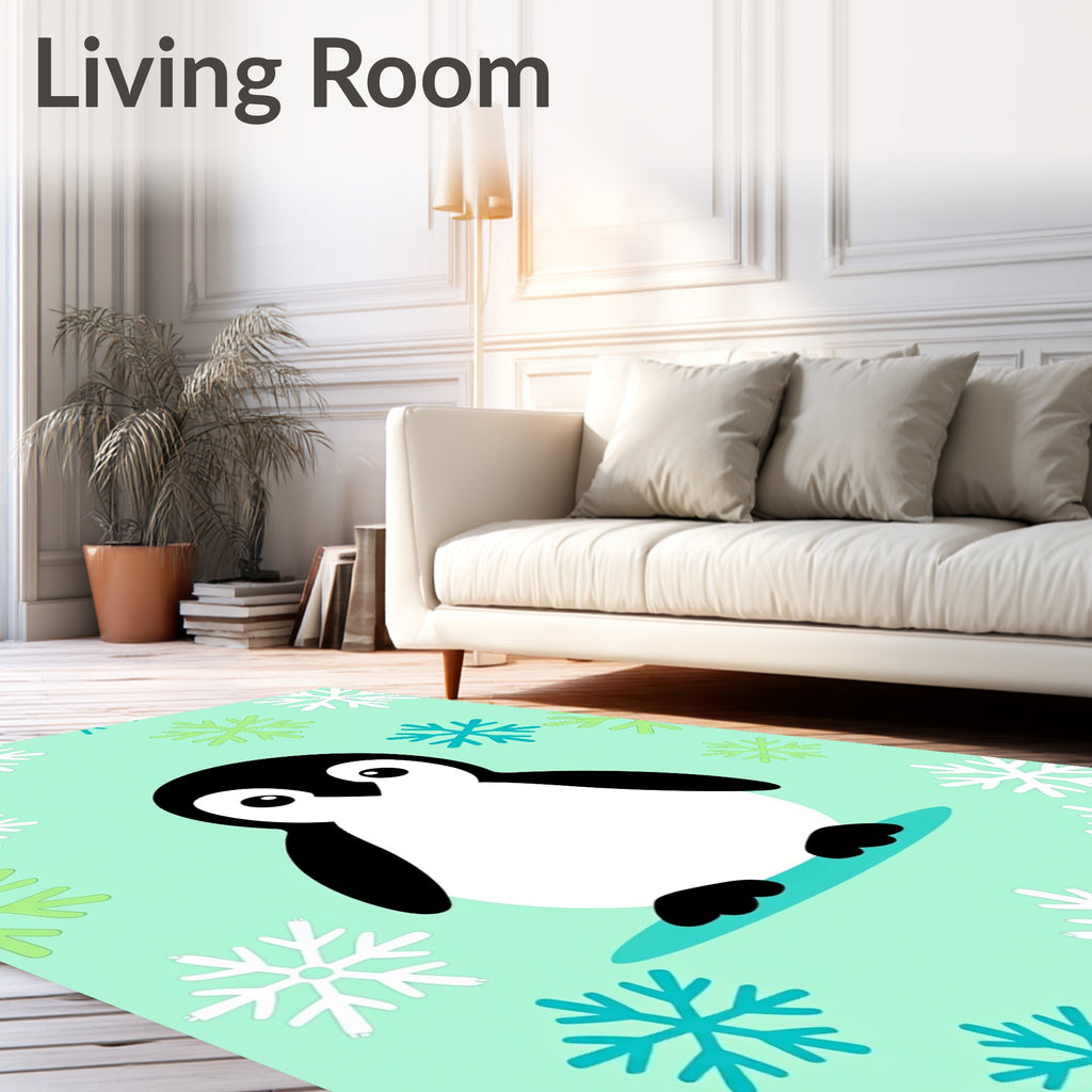 Cute Penguin Snowflakes Mint Aqua Rug