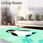 Cute Penguin Snowflakes Mint Aqua Rug