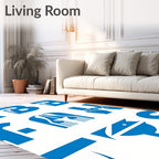Bold Blue Abstract Letterform Collage Rug