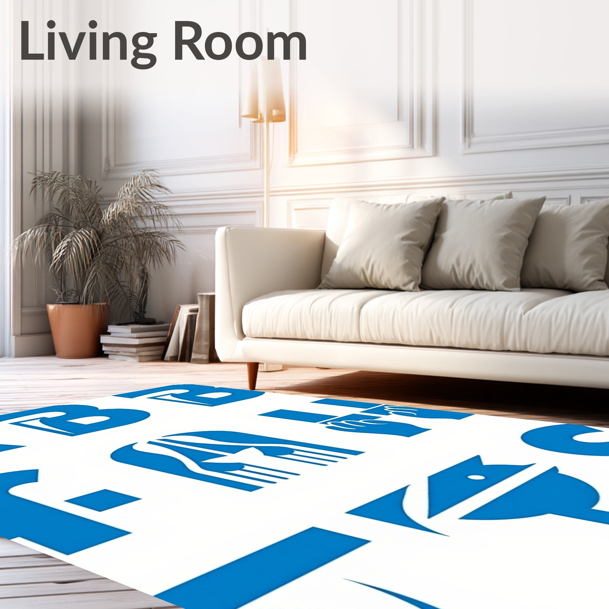 Bold Blue Abstract Letterform Collage Rug