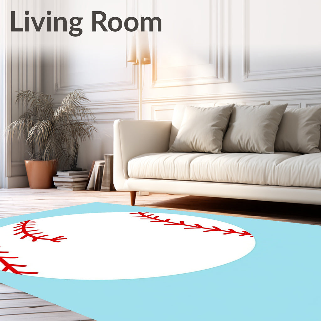 White Baseball Red Stitching Ball Rug