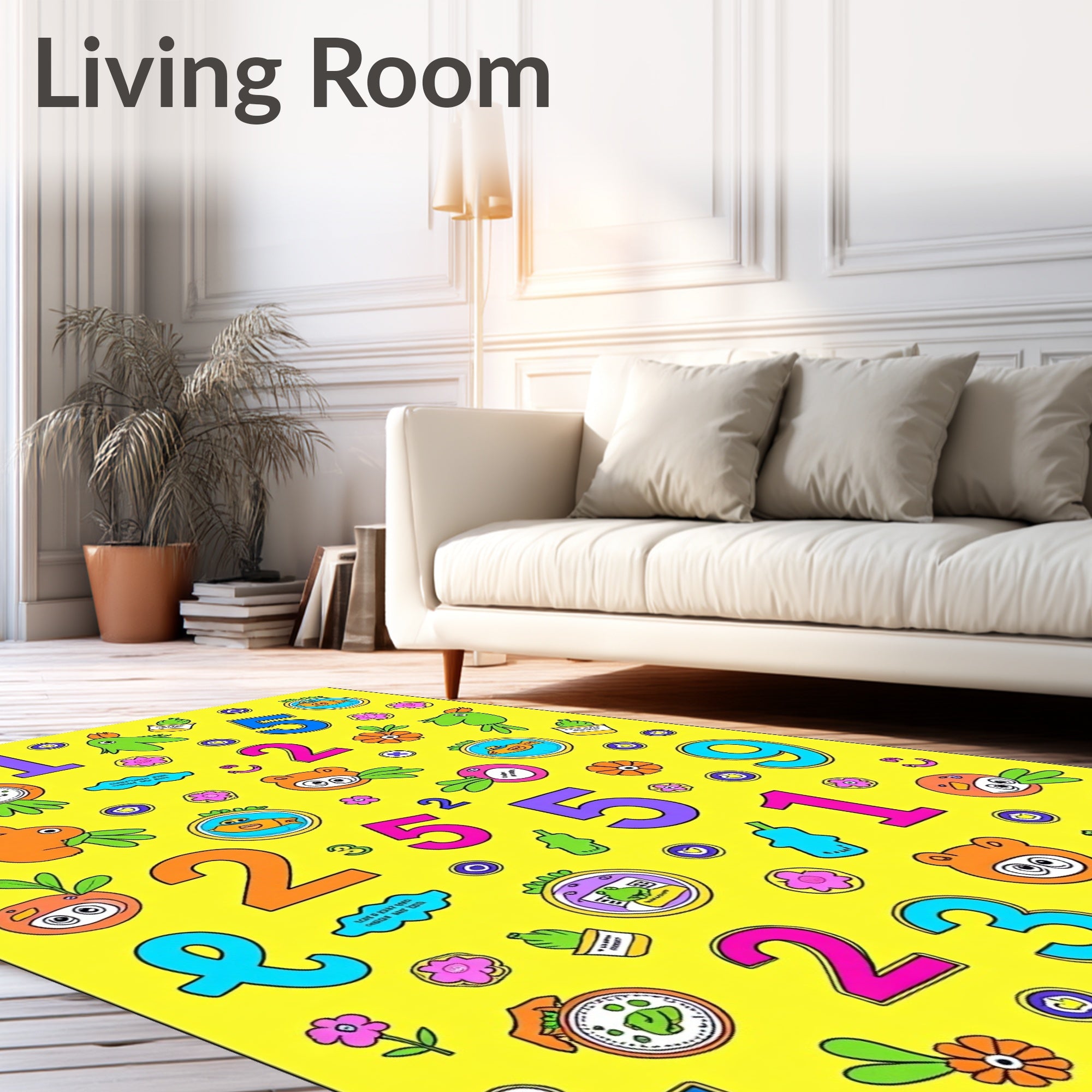 Vibrant Cartoon Numbers Friendly Creatures Rug