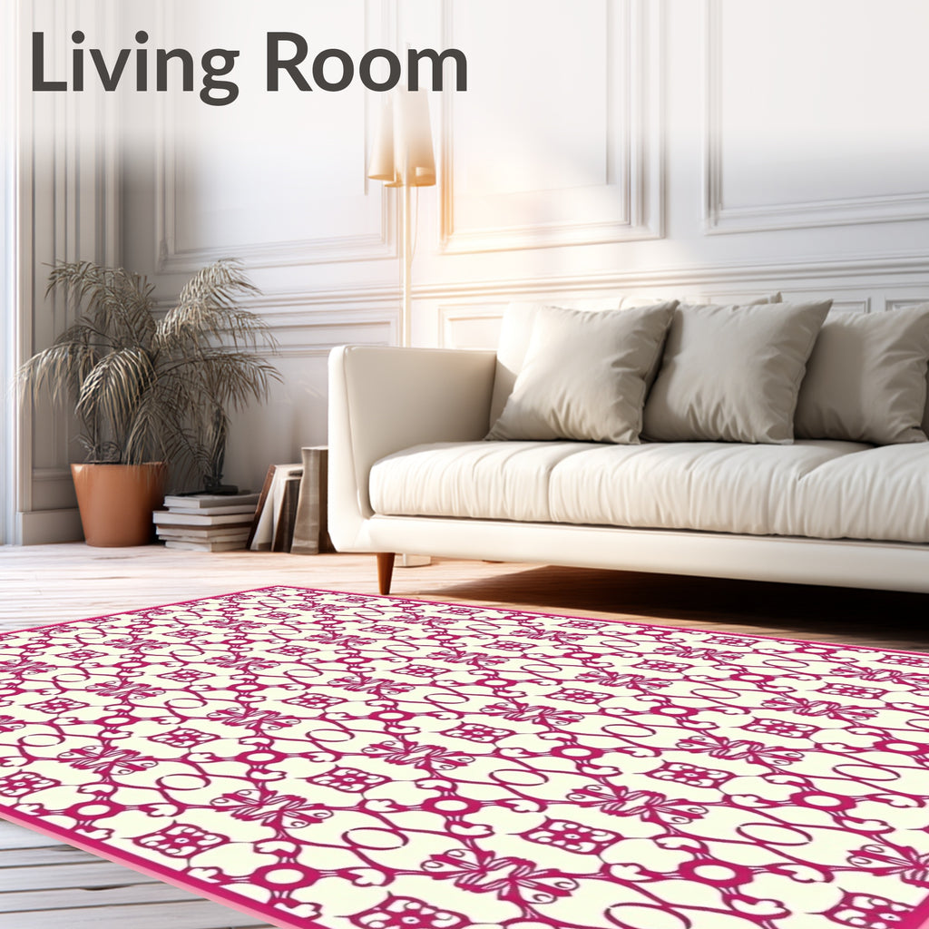 Ornate Magenta Damask Lattice Rug