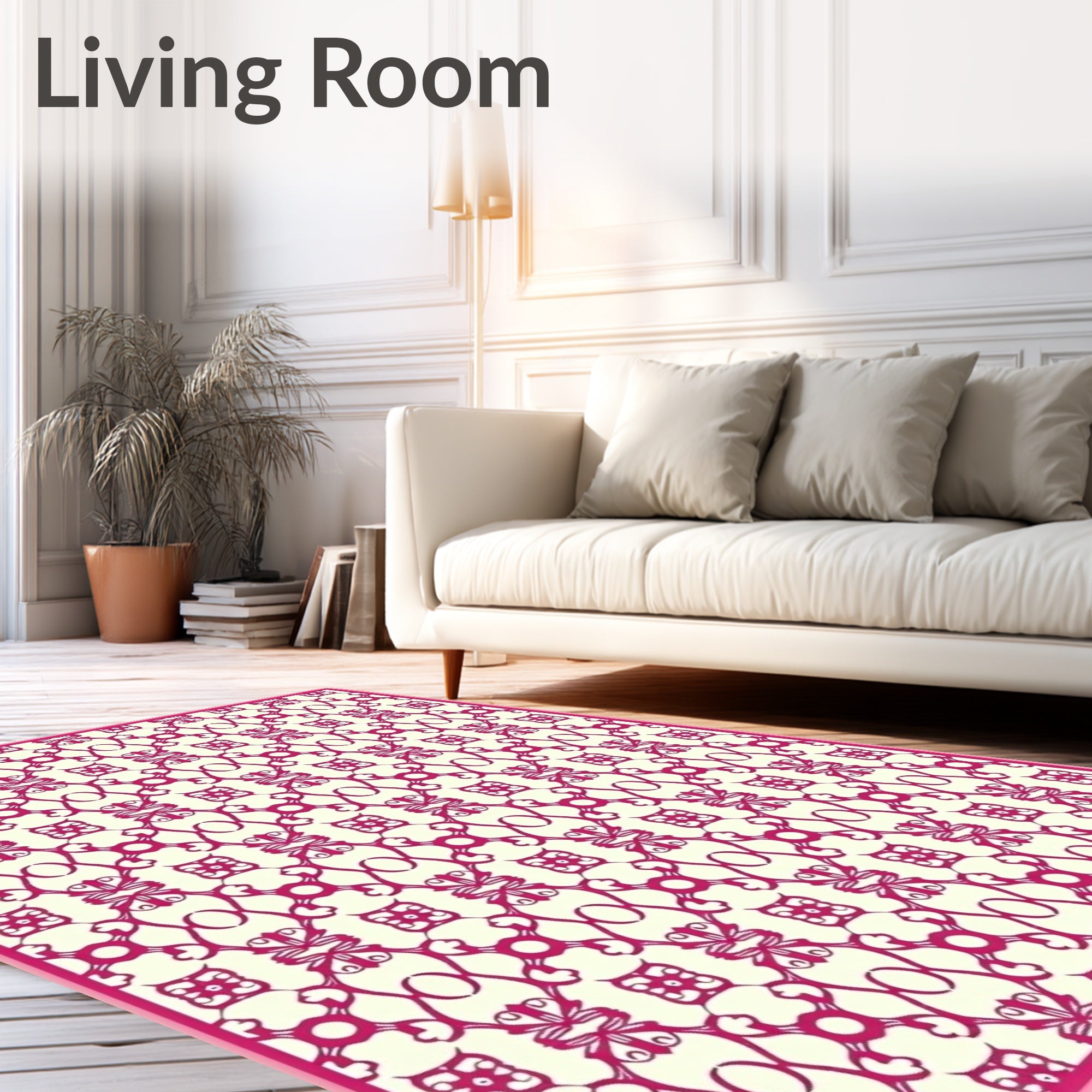 Ornate Magenta Damask Lattice Rug