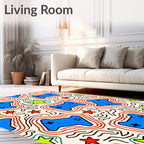 Blue Gaming Controller Red Contour Stars Rug