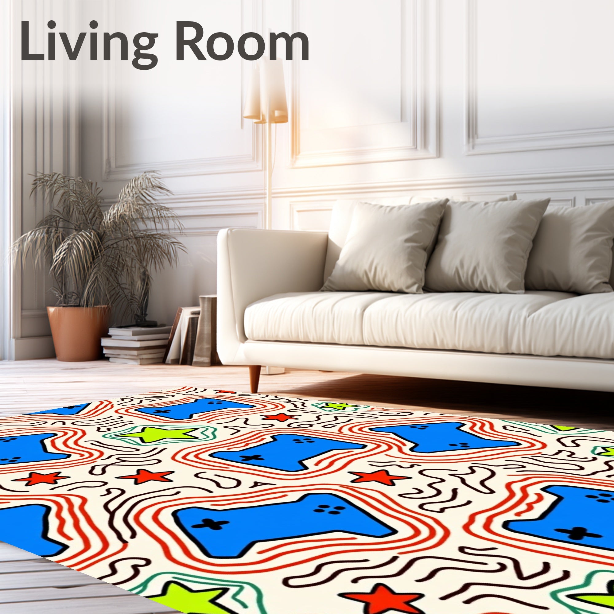 Blue Gaming Controller Red Contour Stars Rug