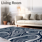 Navy White Swirling Organic Lines Rug