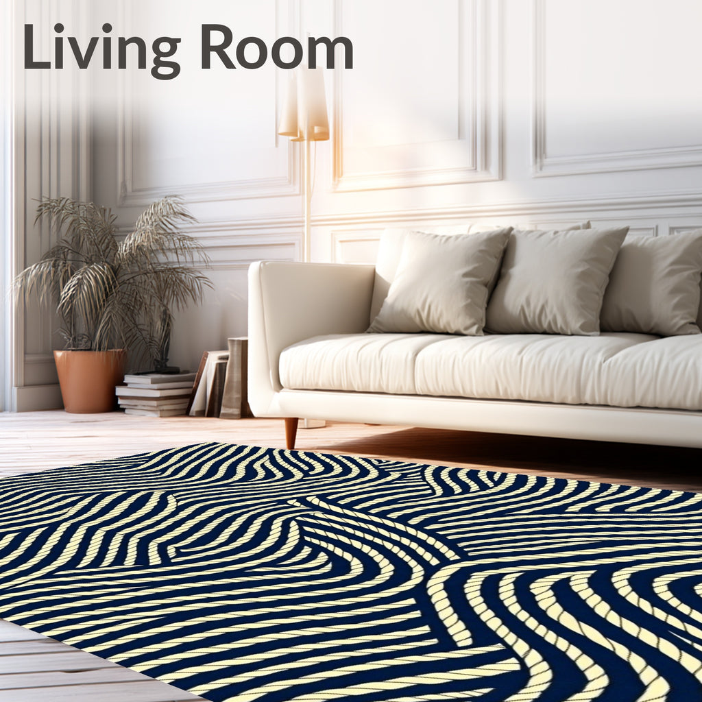 Navy Cream Woven Waves Rug