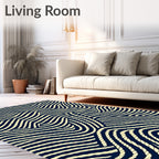 Navy Cream Woven Waves Rug