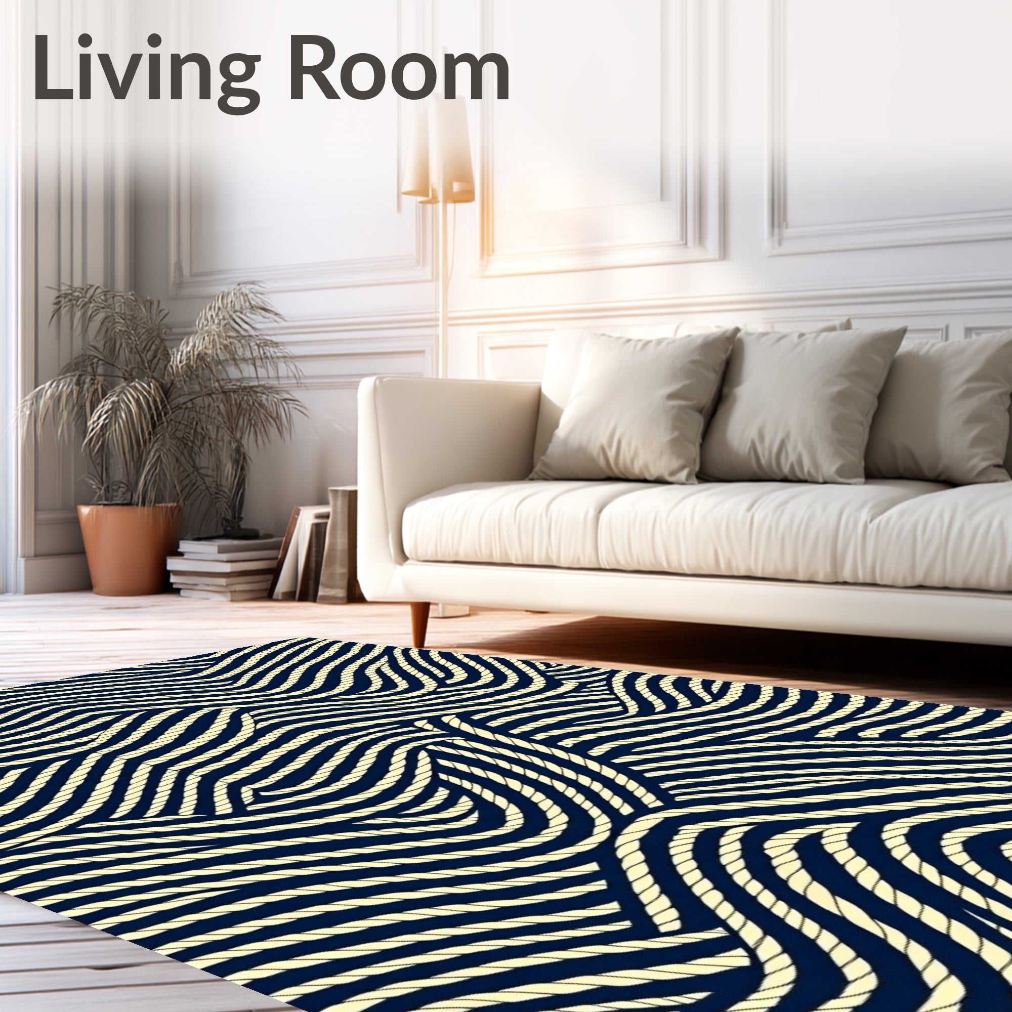 Navy Cream Woven Waves Rug