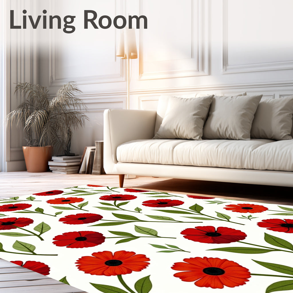 Crimson Poppy Floral Garden Rug