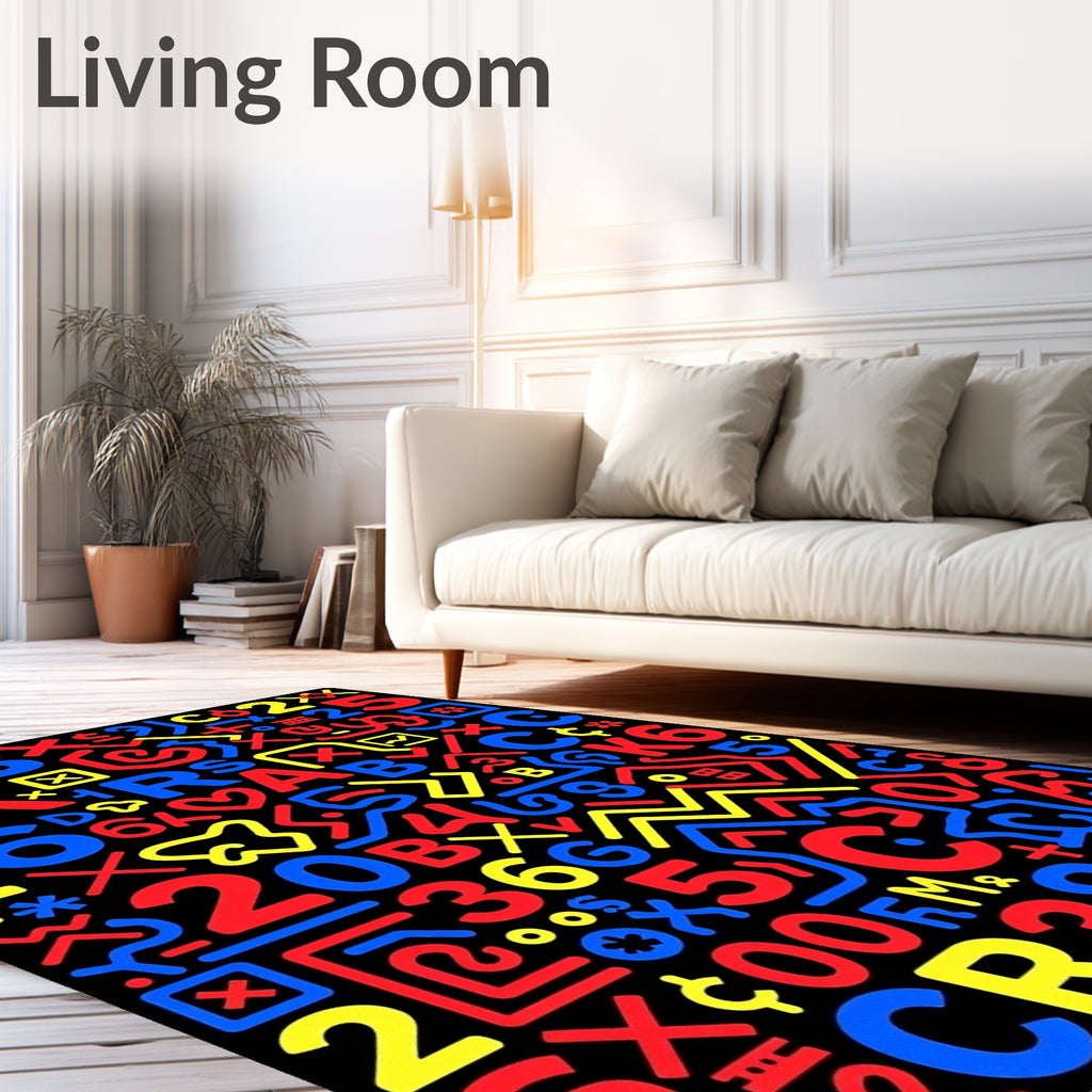 Bold Red Blue Yellow Retro Letters Rug