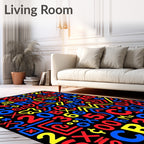 Bold Red Blue Yellow Retro Letters Rug