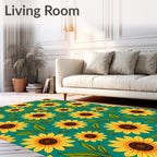 Golden Yellow Sunflower Garden Teal Rug