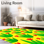 Bright Yellow Red Flower Meadow Rug
