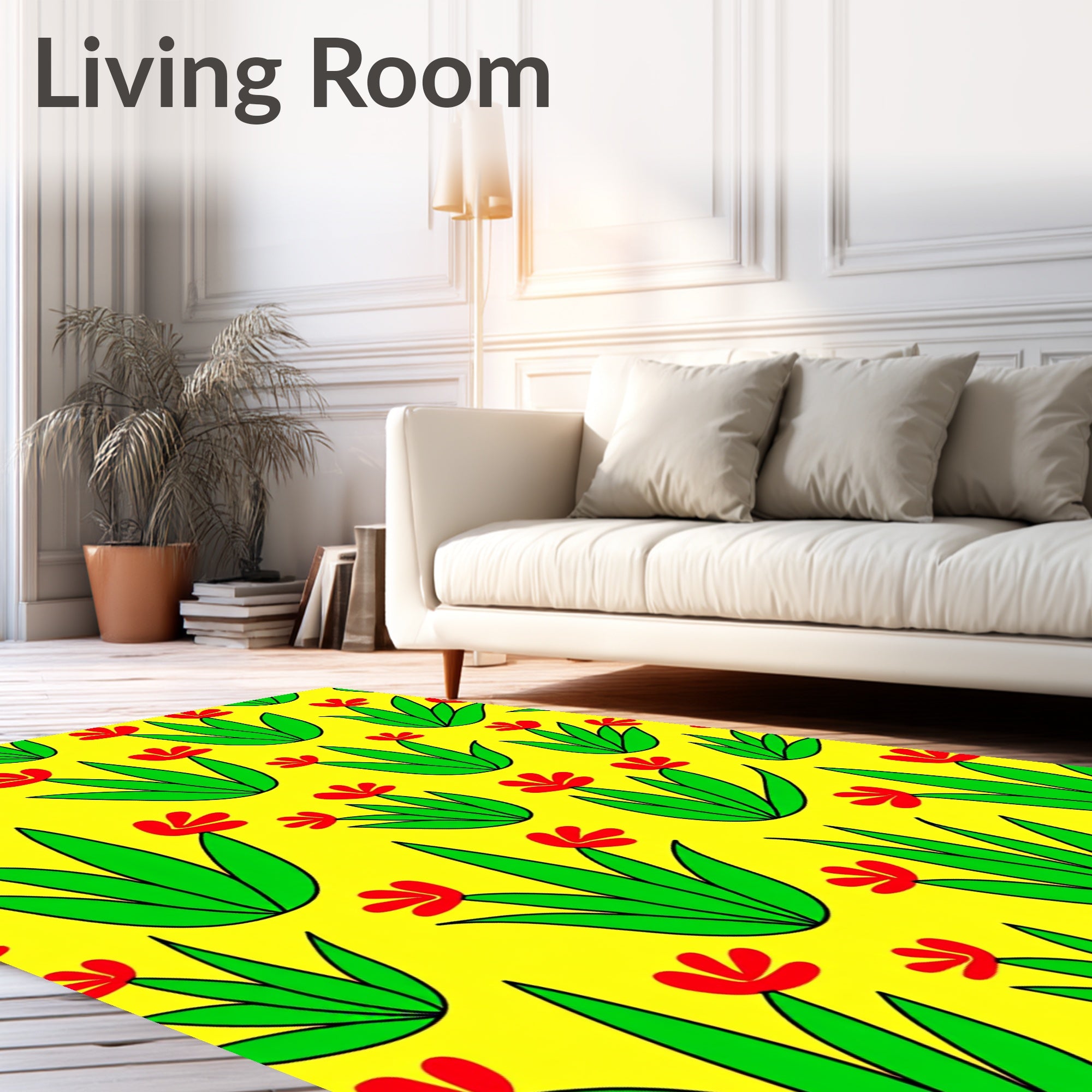 Bright Yellow Red Flower Meadow Rug