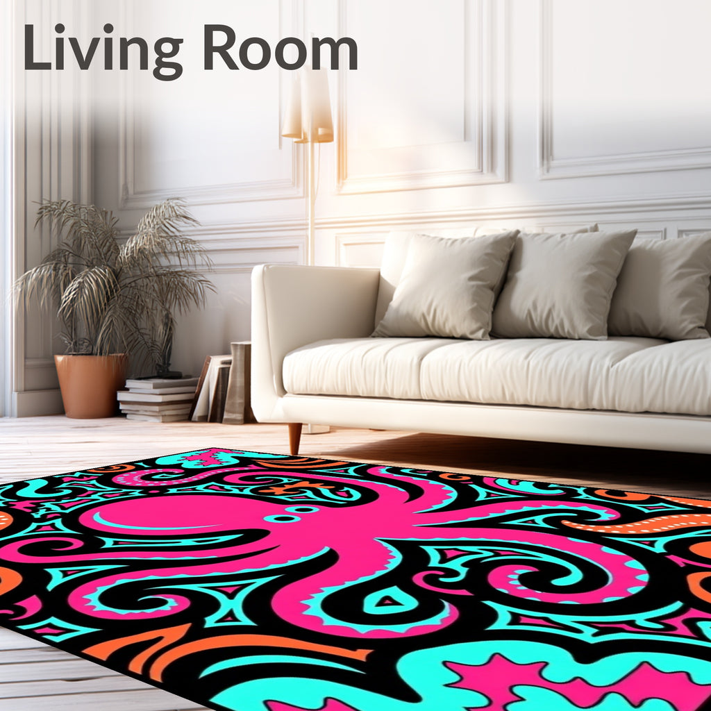 Vibrant Pink Octopus Swirl Art Rug
