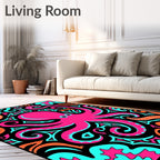 Vibrant Pink Octopus Swirl Art Rug