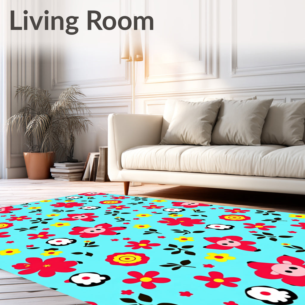 Whimsical Red Yellow Flower Friends Rug