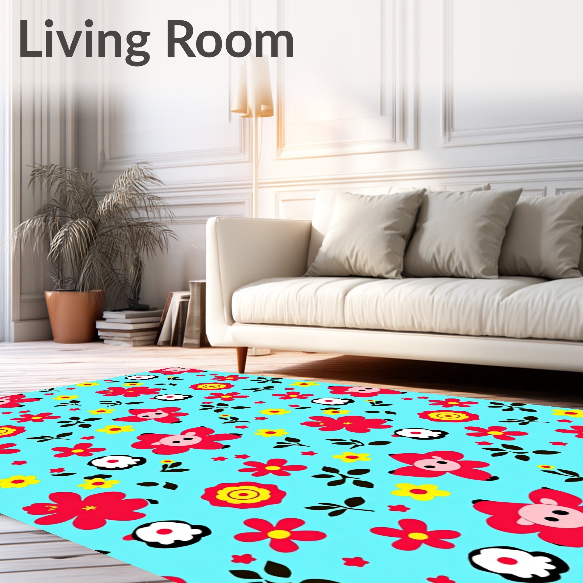 Whimsical Red Yellow Flower Friends Rug