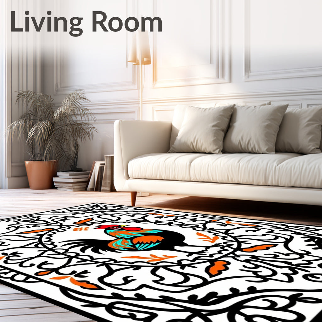 Rooster With Orange Blue Black Accents Rug