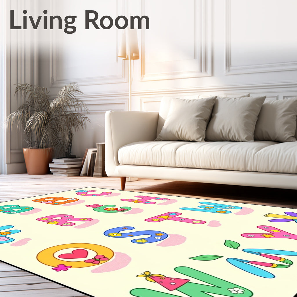 Whimsical Alphabet Garden Floral Rug