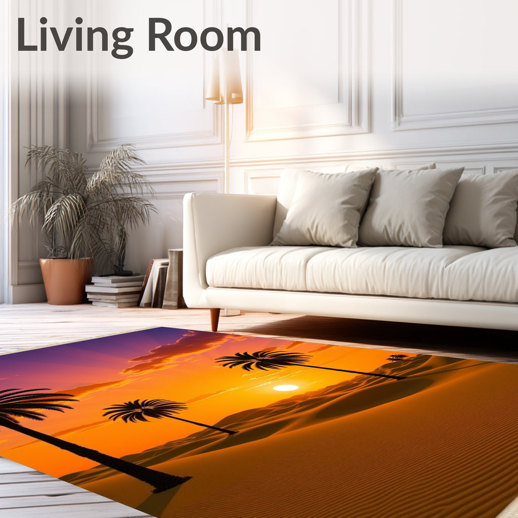 Desert Sunset Palms Radiating Rays Rug