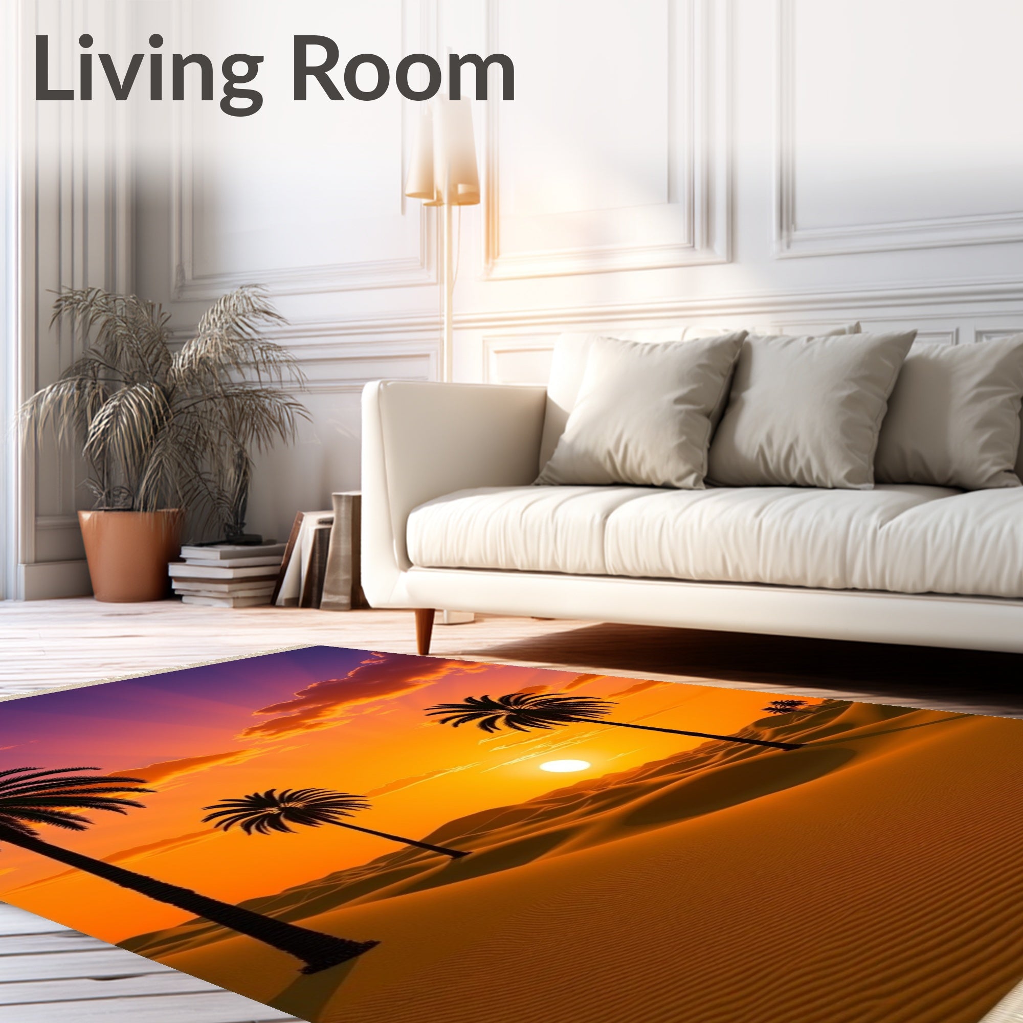 Desert Sunset Palms Radiating Rays Rug