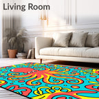 Coral Octopus With Yellow Tentacle Swirls Rug