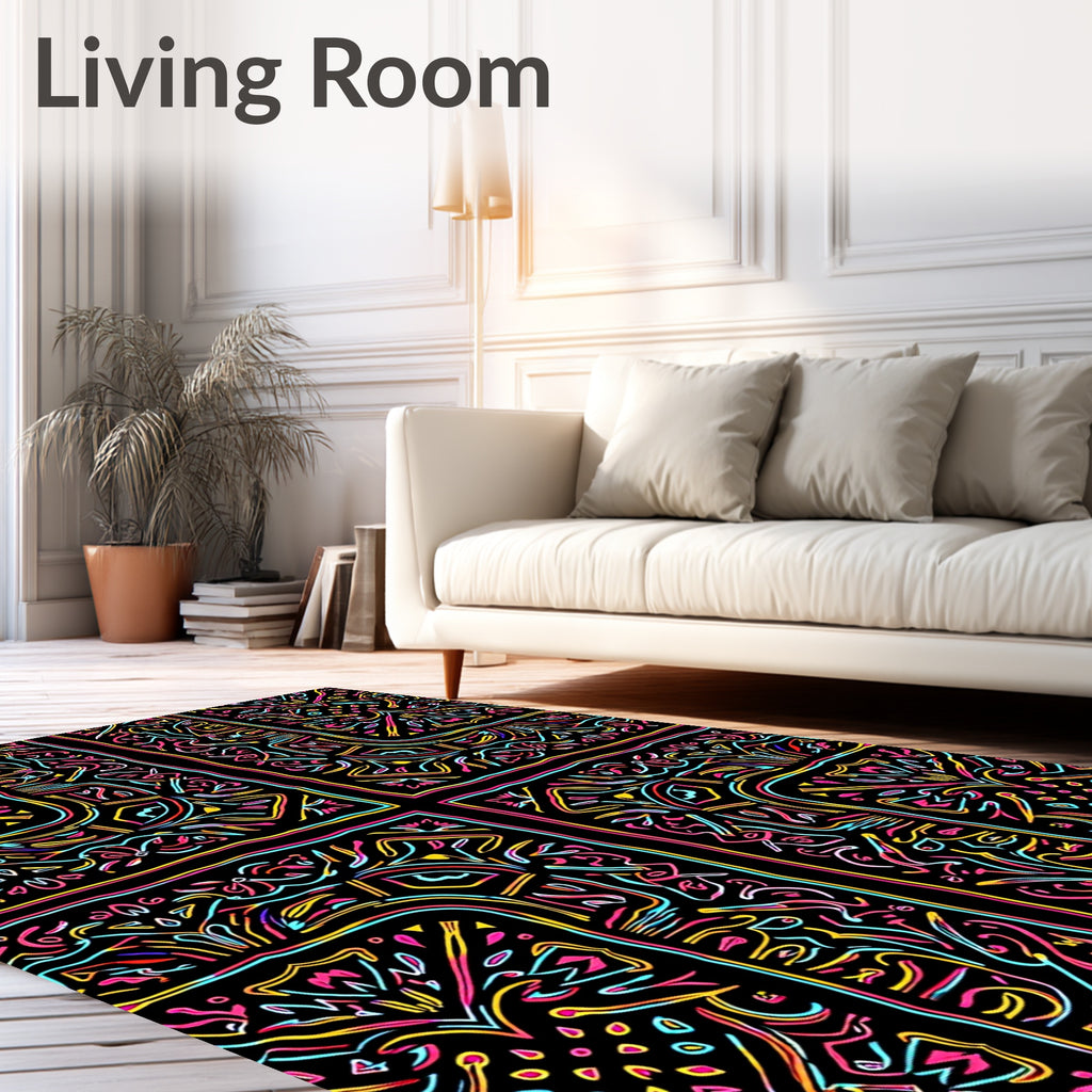 Vibrant Neon Abstract Tribal Cross Rug