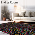 Vibrant Neon Abstract Tribal Cross Rug