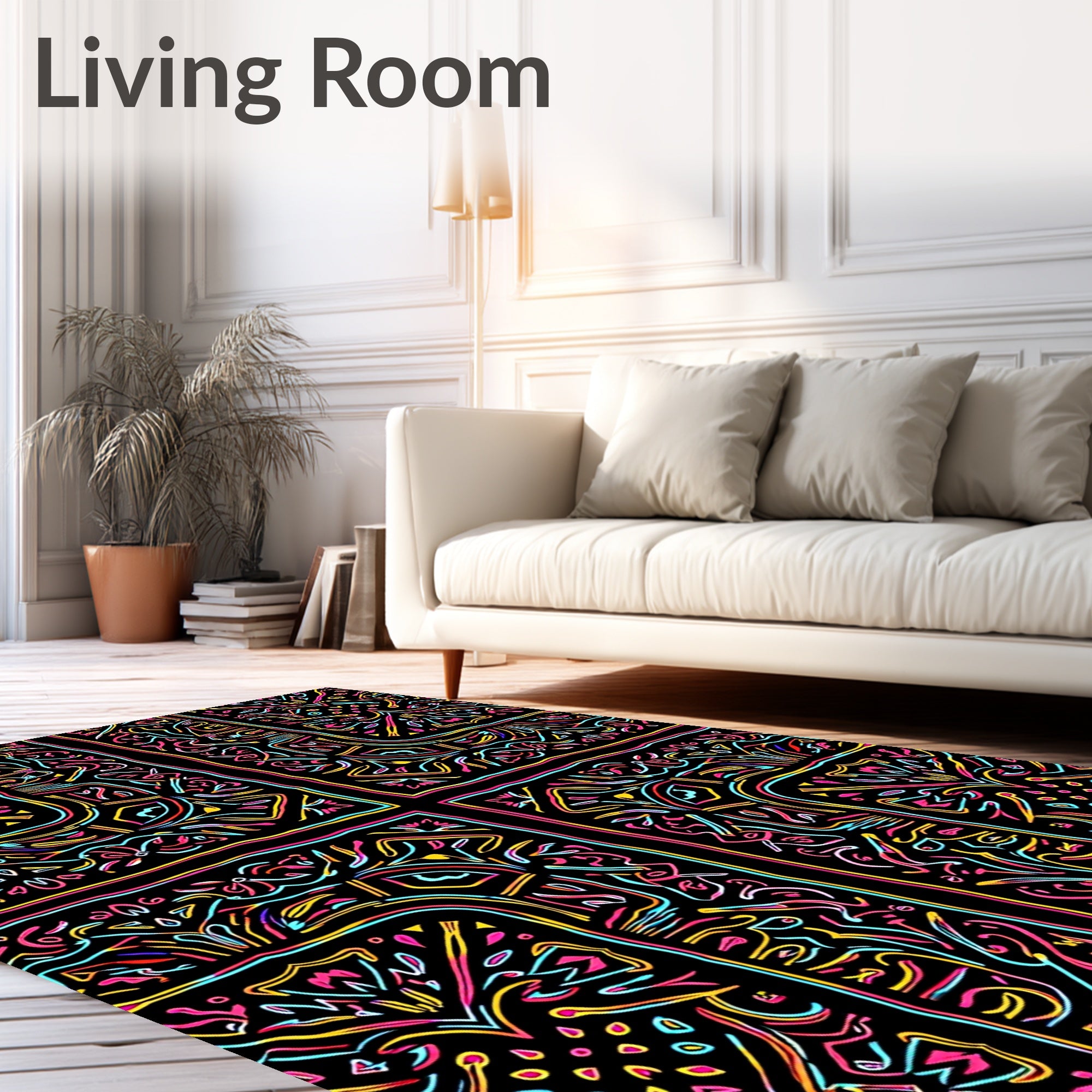 Vibrant Neon Abstract Tribal Cross Rug