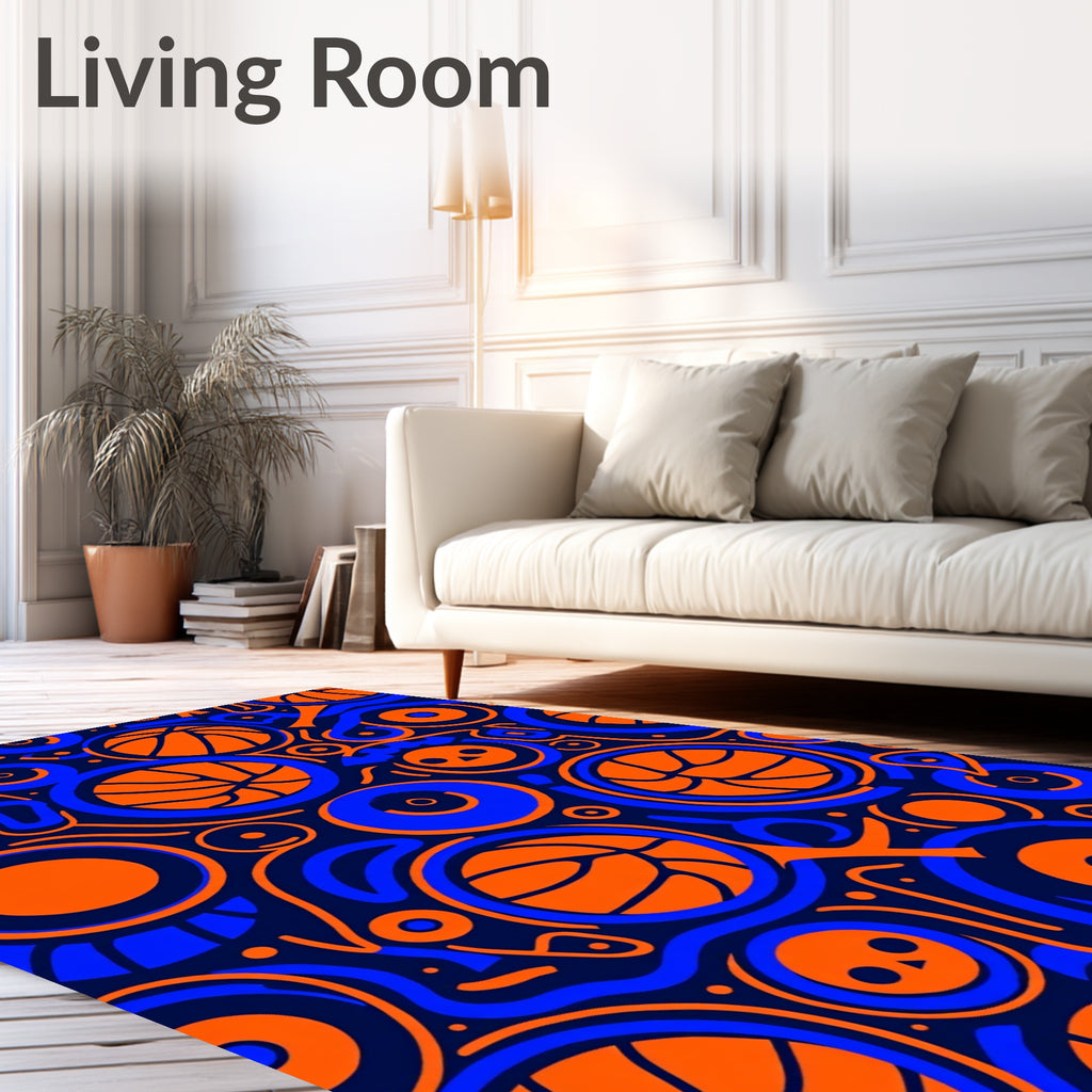 Orange Blue Basketball Collage Rug