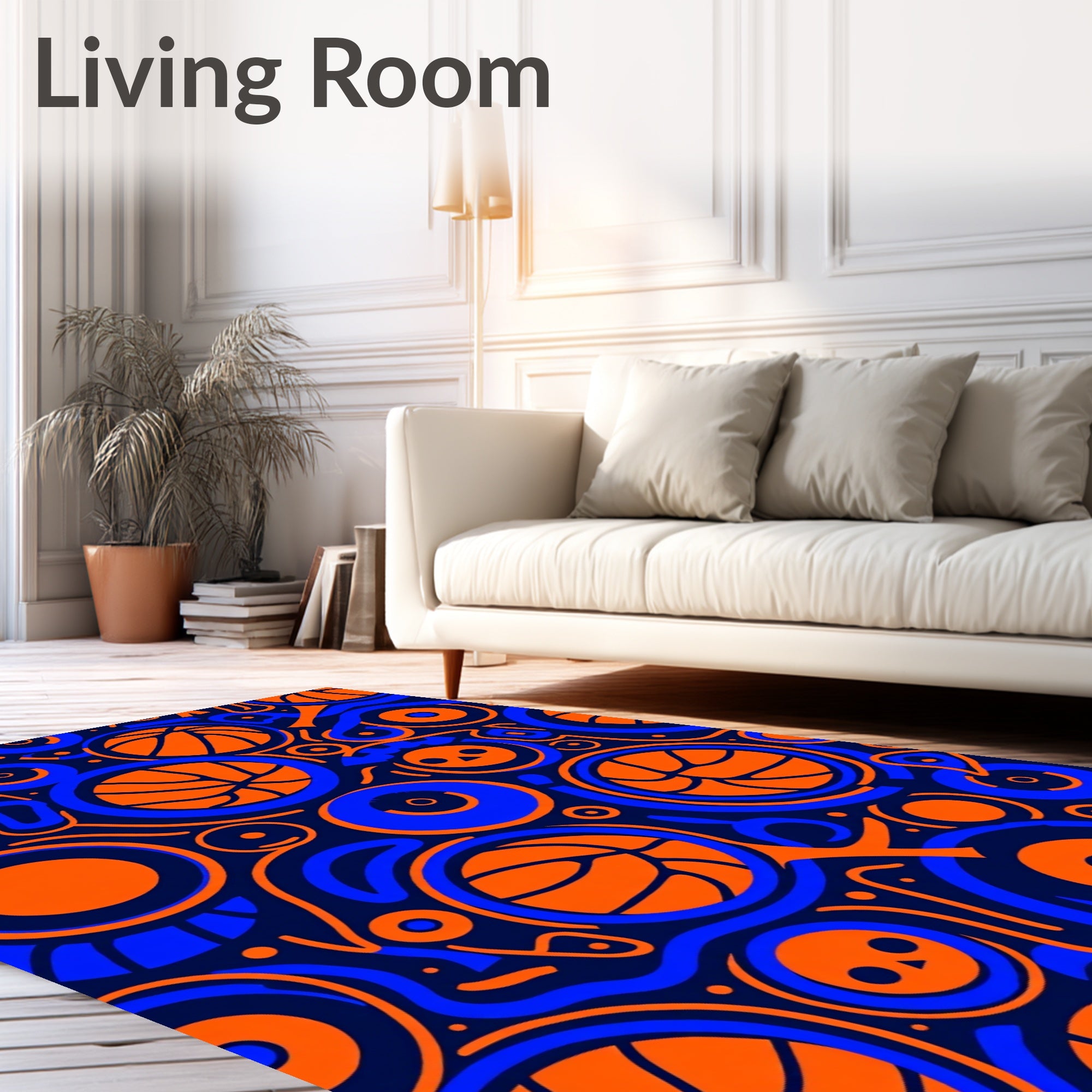 Orange Blue Basketball Collage Rug