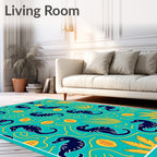 Navy Seahorse Aqua Floral Whimsical Rug