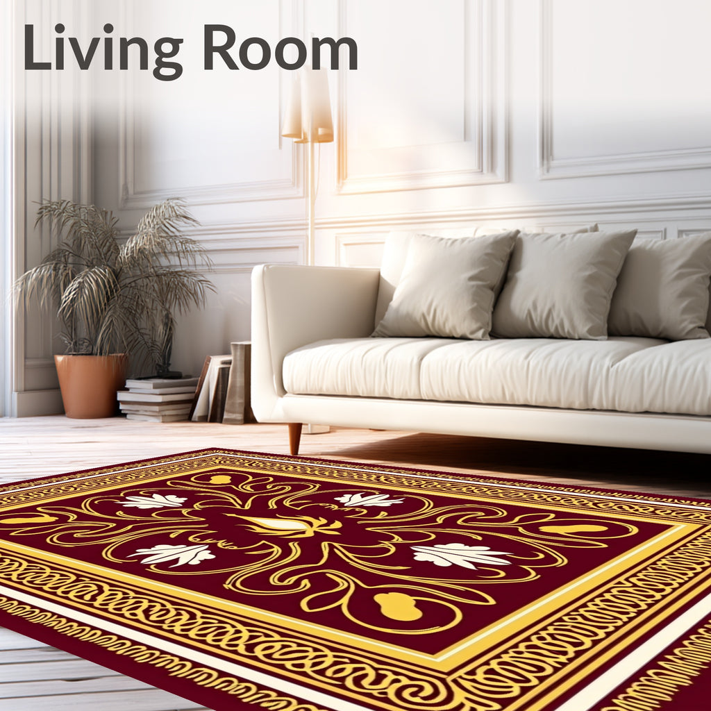 Rich Burgundy Floral Gold Medallion Rug