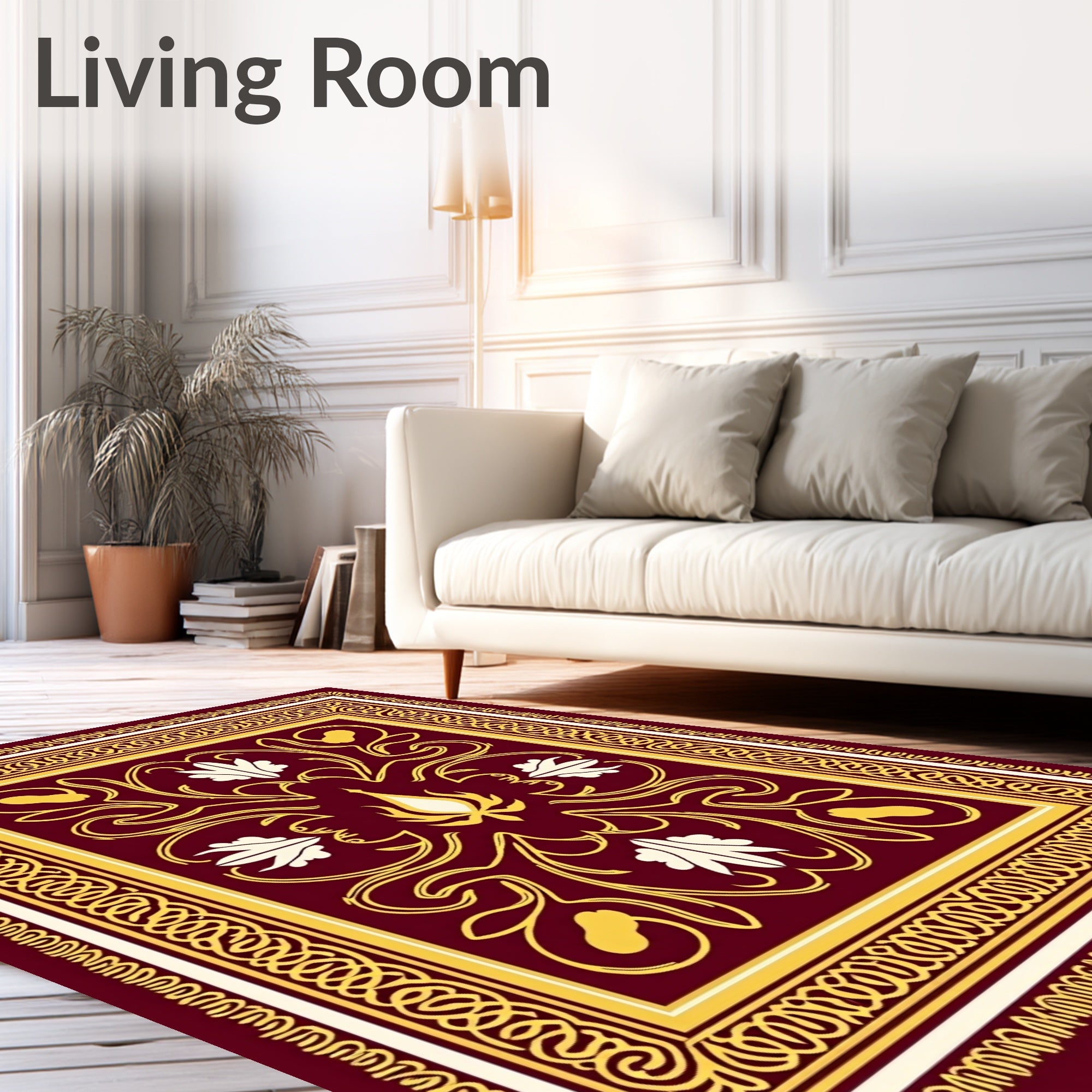 Rich Burgundy Floral Gold Medallion Rug