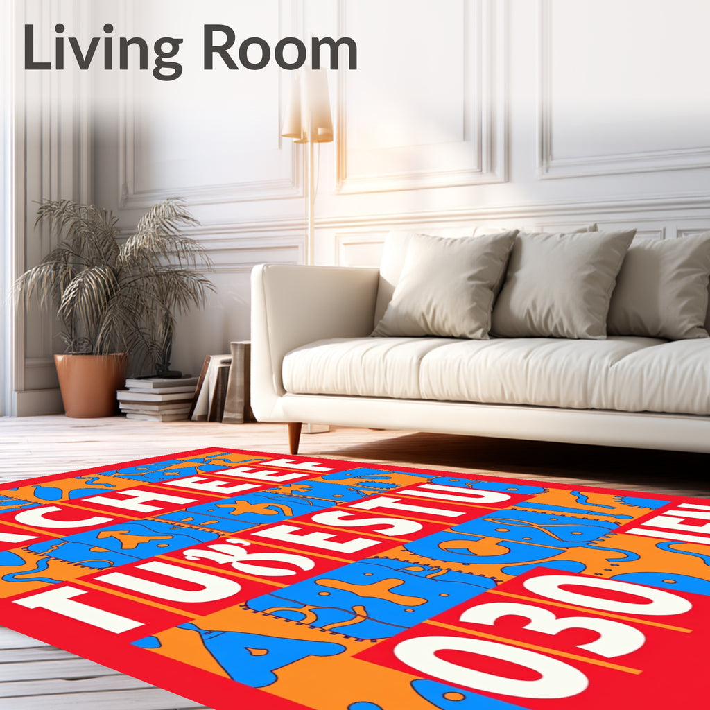 Bold Abstract Orange Blue Red Shapes Rug