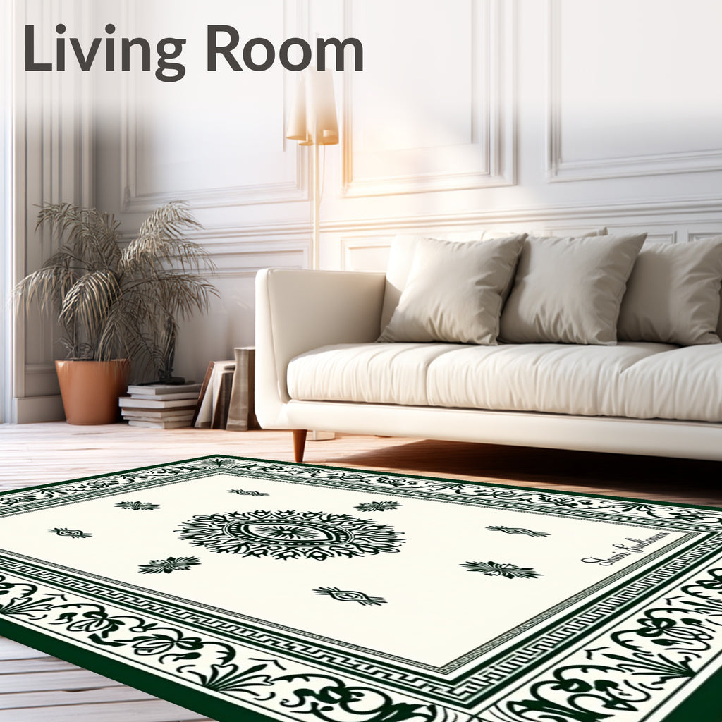 Emerald Green Floral Medallion Traditional Rug