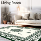 Emerald Green Floral Medallion Traditional Rug