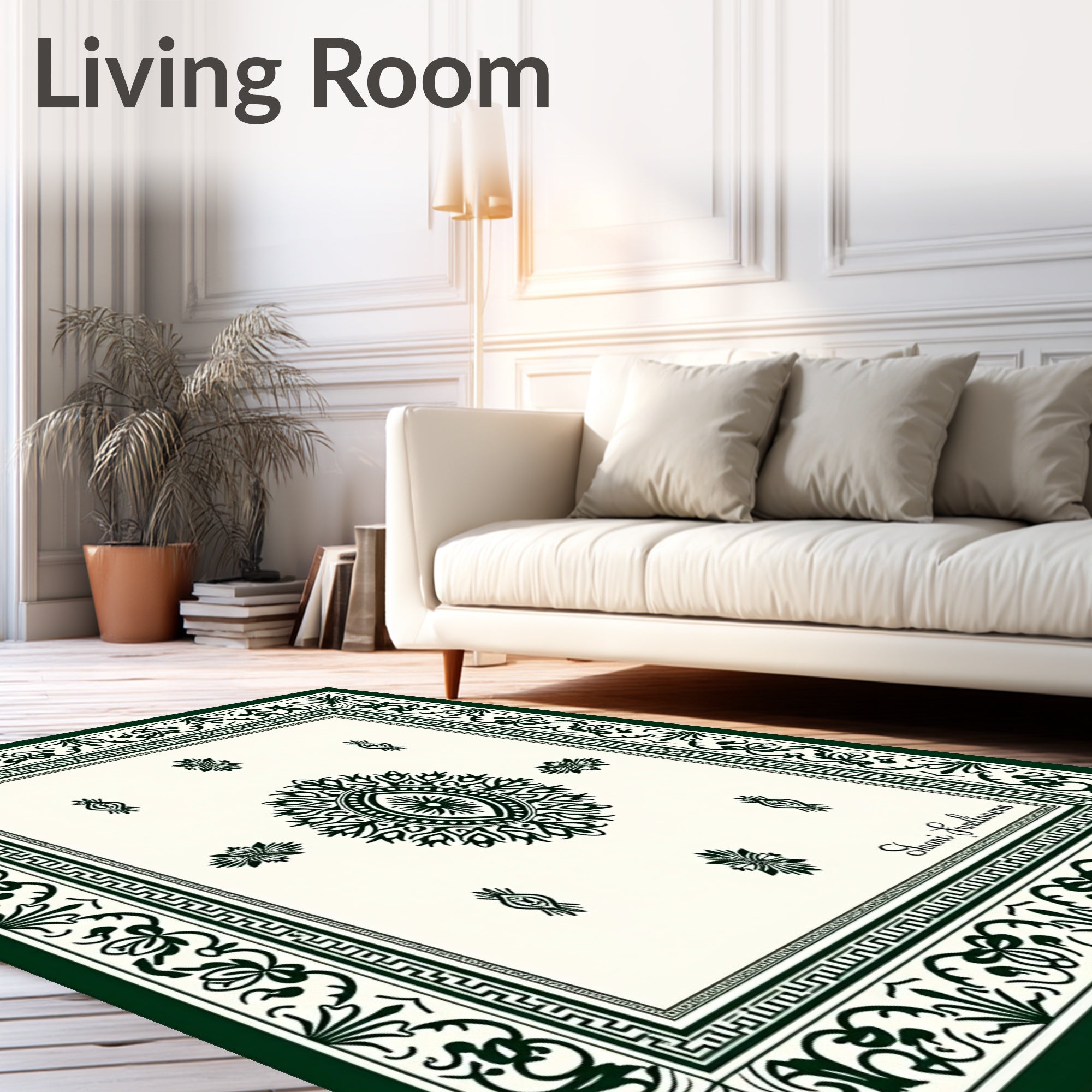 Emerald Green Floral Medallion Traditional Rug