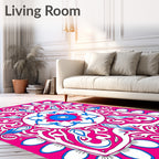 Bold Pink And Blue Ornate Mandala Rug