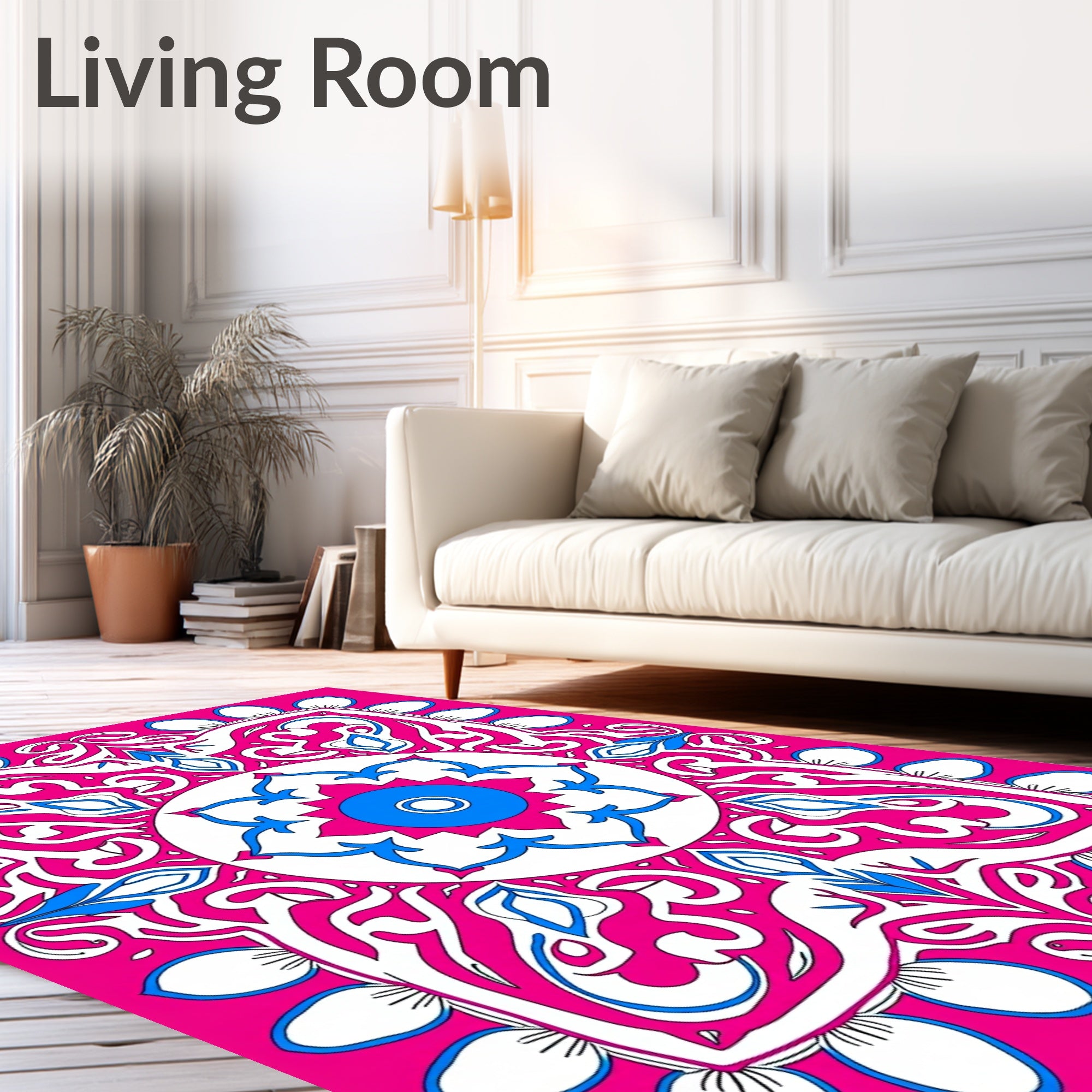 Bold Pink And Blue Ornate Mandala Rug