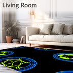 Neon Blue Green Soccer Orb Rug