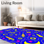 Cosmic Yellow Rocket Moon Stars Rug