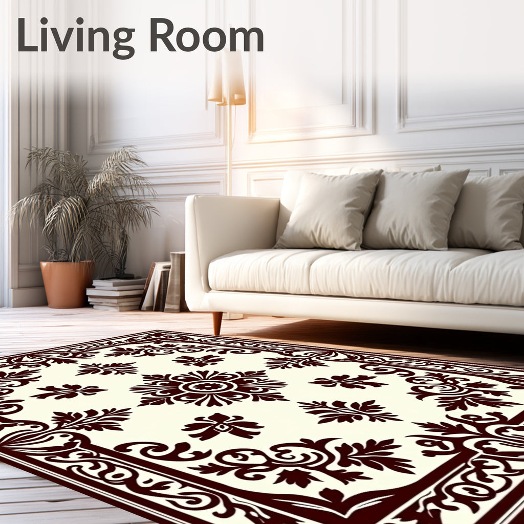 Classic Burgundy Floral Medallion Border Rug
